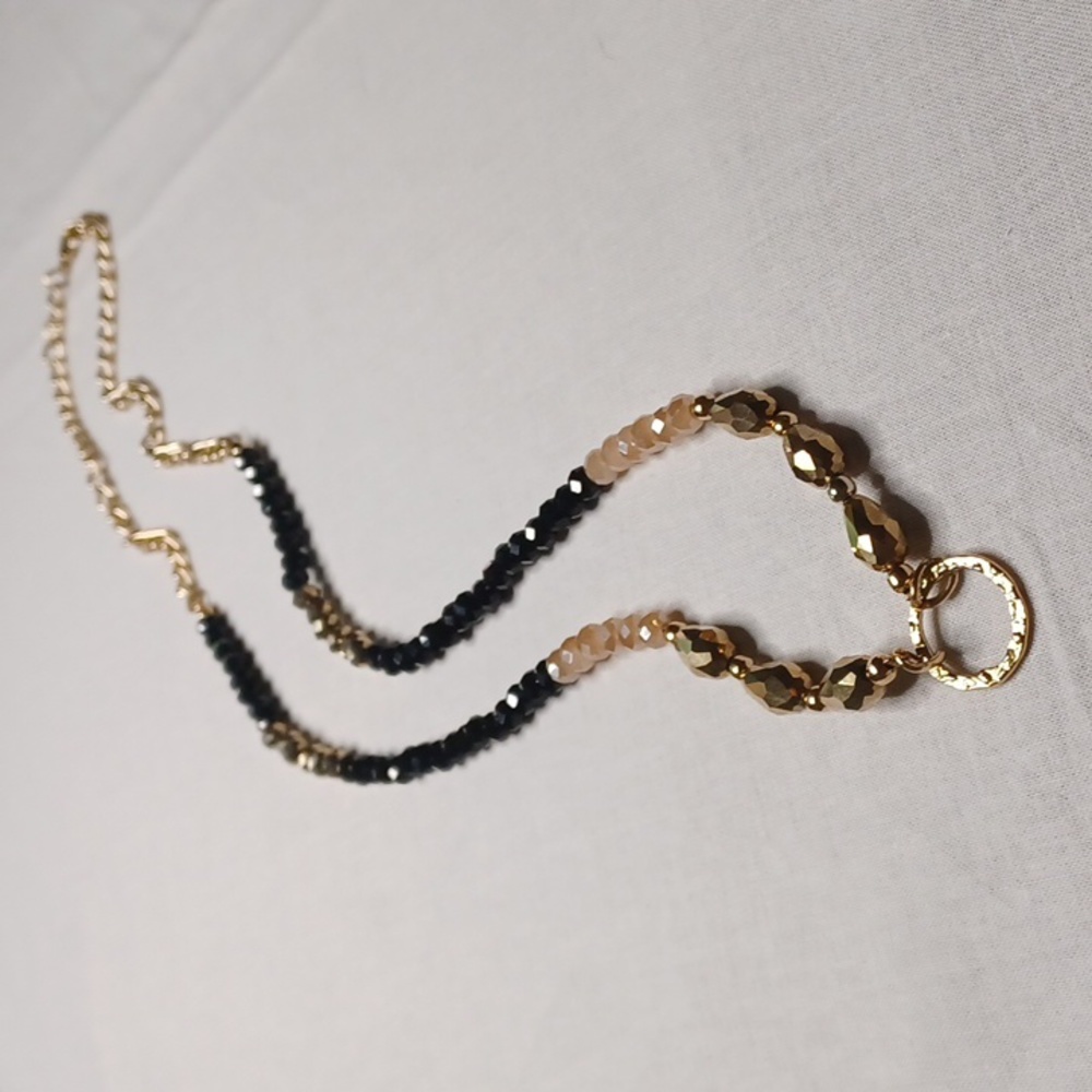 2075 Black Gold and Cream Faceted Bead Necklace